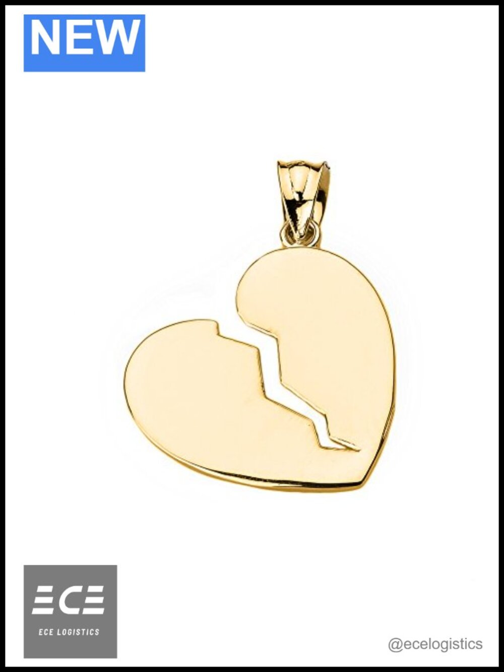 14k Yellow Gold Broken Heart Charm Pendant